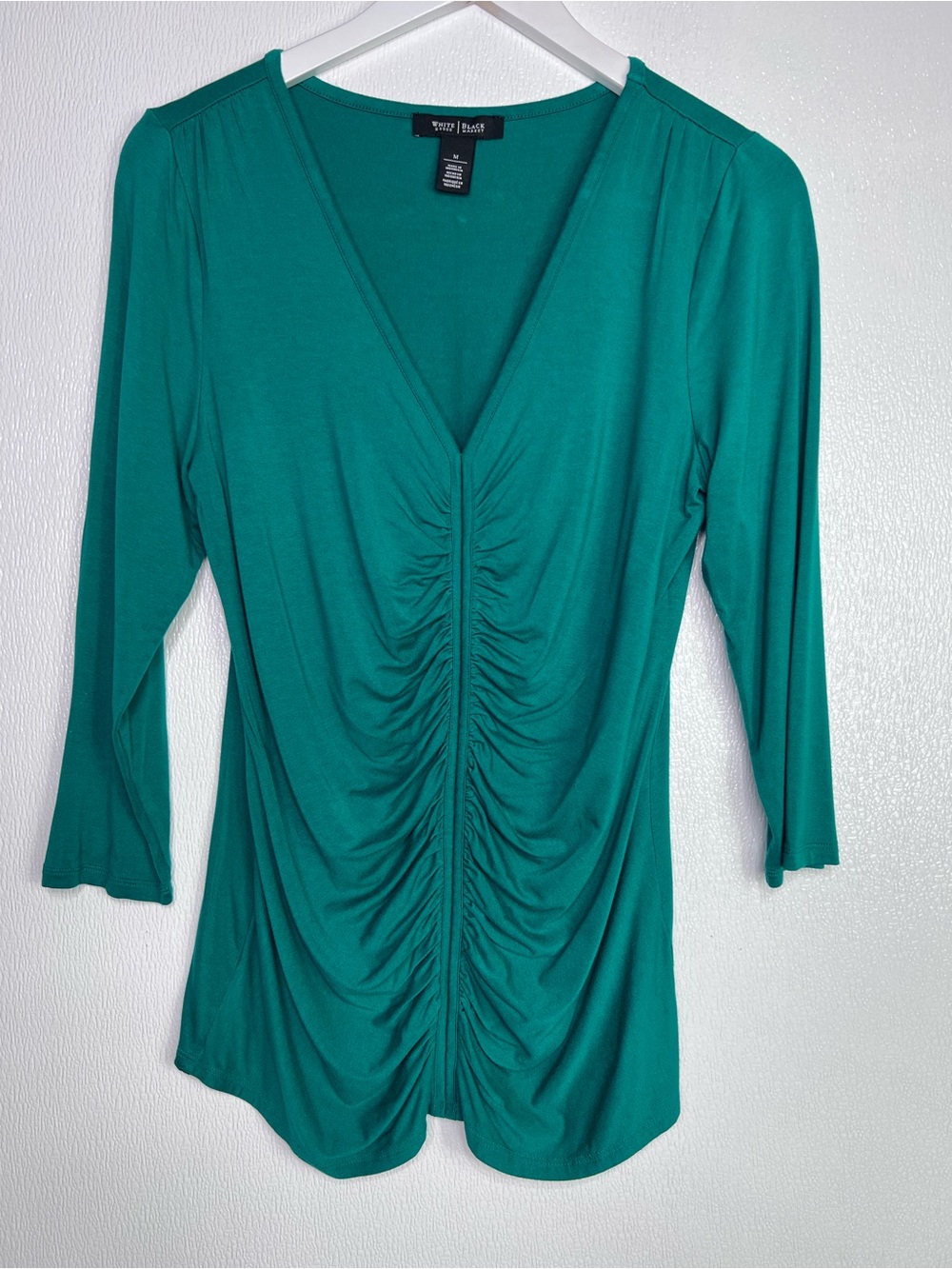 WHBM Emerald Green Ruched Top 3/4 Sleeves Size Medium